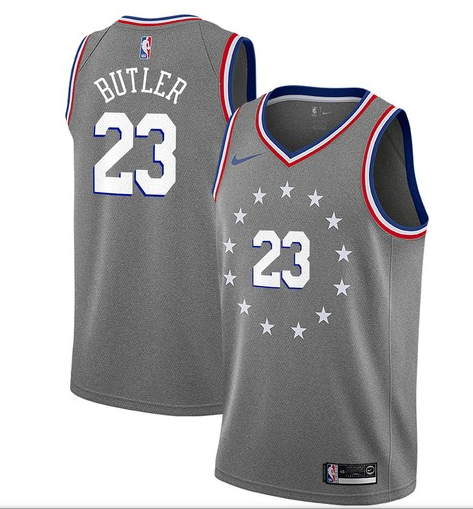76ers 23 Jimmy Butler Gray 2018-19 City Edition Nike Swingman Jersey - Click Image to Close