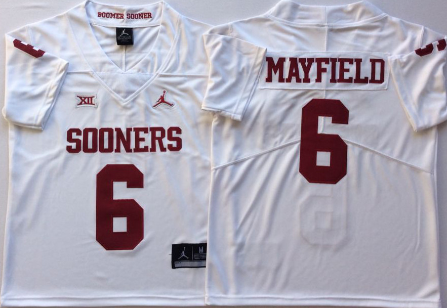 Oklahoma Sooners 6 Baker Mayfield White College Football Jersey