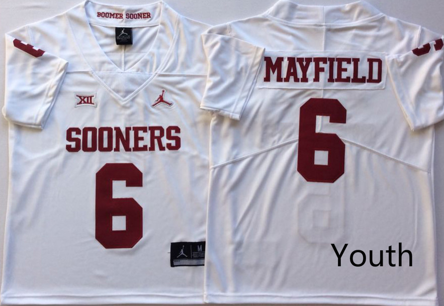 Oklahoma Sooners 6 Baker Mayfield White Youth College Football Jersey