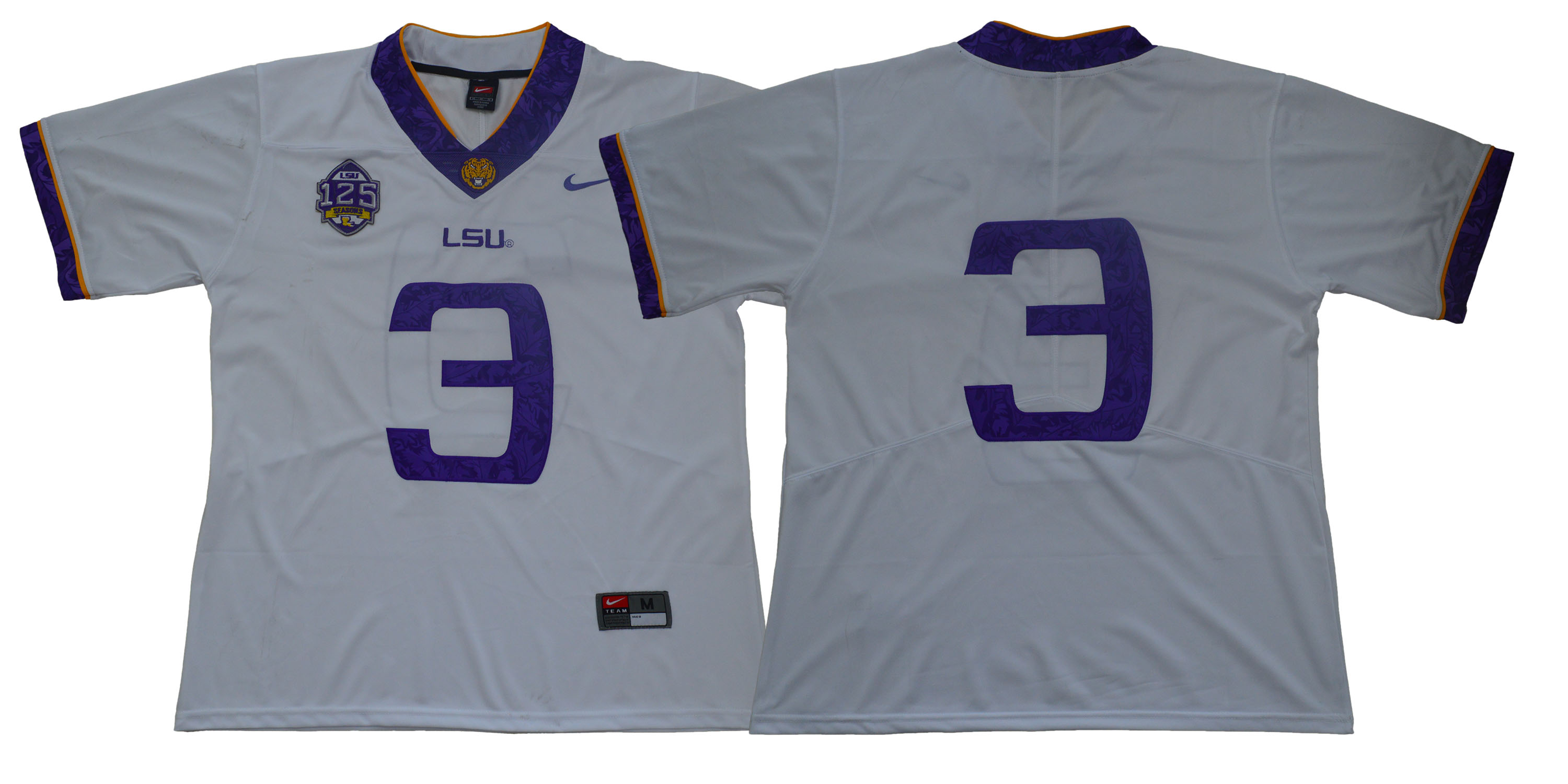 LSU Tigers #3 White 125 Sesons Nike College Football Jersey