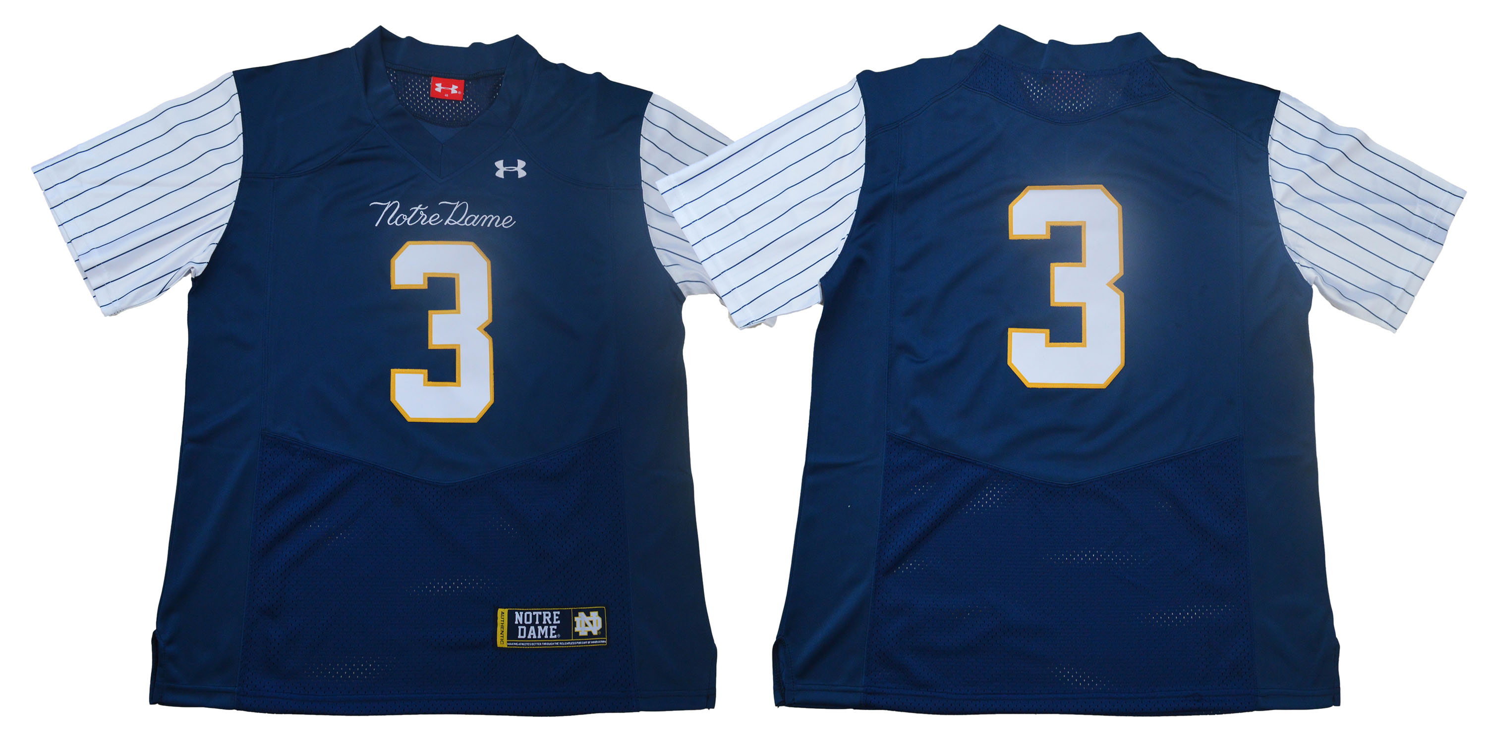 Notre Dame Fighting Irish #3 Blue Under Armour College Throwback Football Jersey