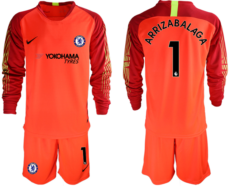 2018-19 Chelsea 1 ARRIZABALAGA Red Long Sleeve Goalkeeper Soccer Jersey - Click Image to Close
