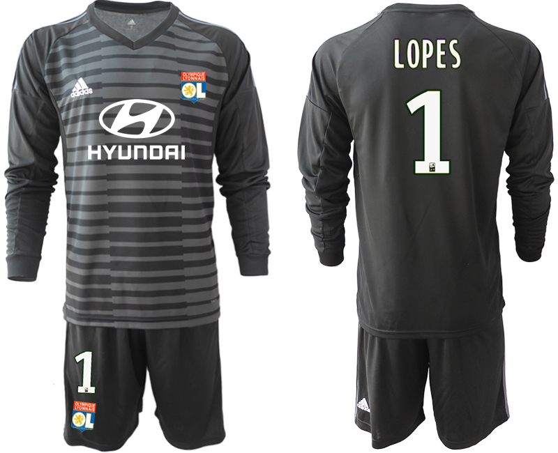 2018-19 Lyon 1 LOPES Black Long Sleeve Goalkeeper Soccer Jersey