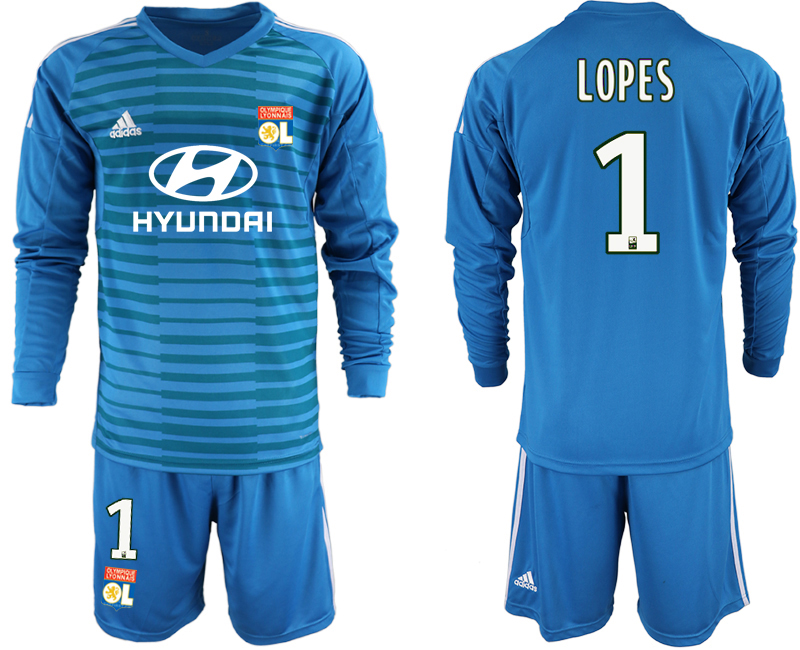 2018-19 Lyon 1 LOPES Blue Long Sleeve Goalkeeper Soccer Jersey - Click Image to Close
