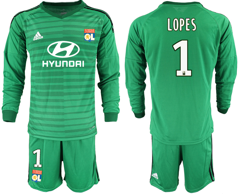 2018-19 Lyon 1 LOPES Green Long Sleeve Goalkeeper Soccer Jersey