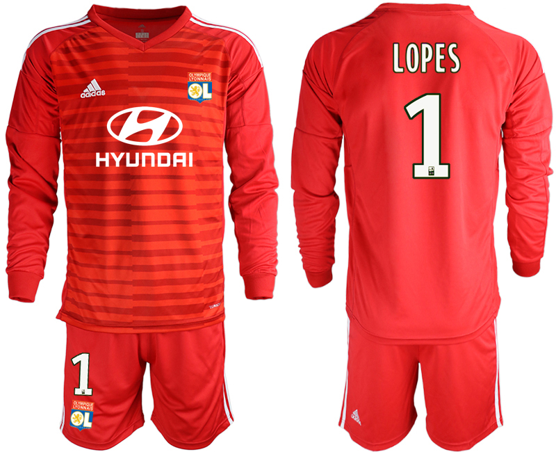 2018-19 Lyon 1 LOPES Red Long Sleeve Goalkeeper Soccer Jersey - Click Image to Close