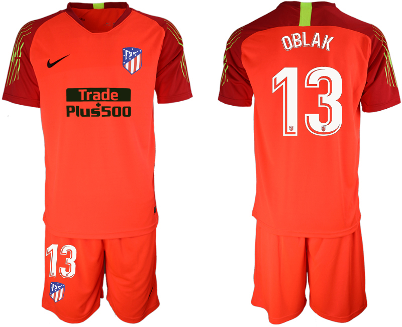 2018-19 Atletico Madrid 13 OBLAK Red Goalkeeper Soccer Jersey - Click Image to Close