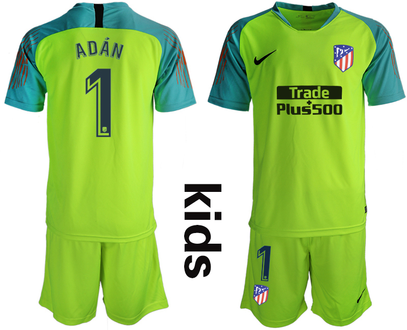 2018-19 Atletico Madrid 1 ADAN Fluorescent Green Youth Goalkeeper Soccer Jersey