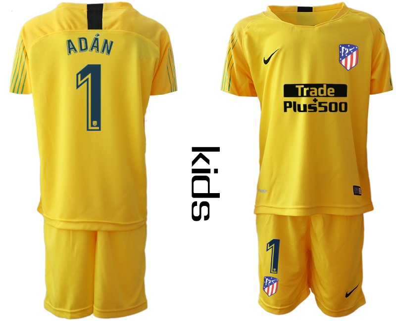 2018-19 Atletico Madrid 1 ADAN Yellow Youth Goalkeeper Soccer Jersey