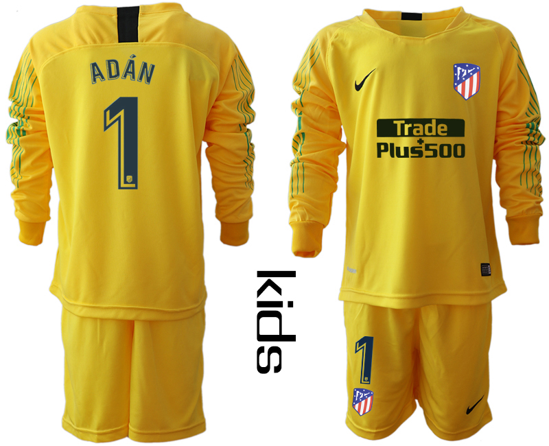 2018-19 Atletico Madrid 1 ADAN Yellow Youth Long Sleeve Soccer Jersey