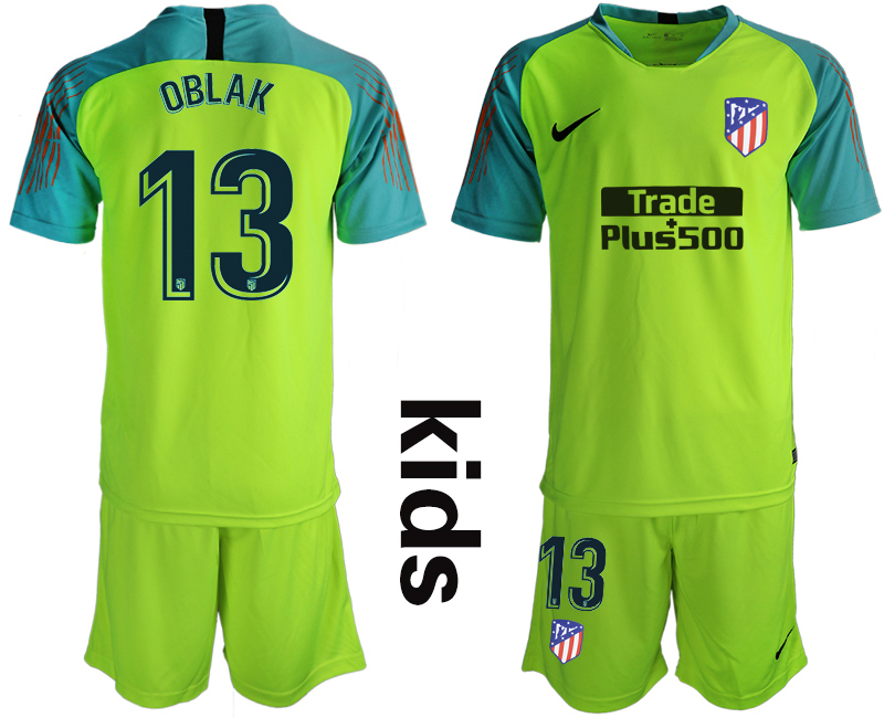 2018-19 Atletico Madrid 13 OBLAK Fluorescent Green Youth Goalkeeper Soccer Jersey