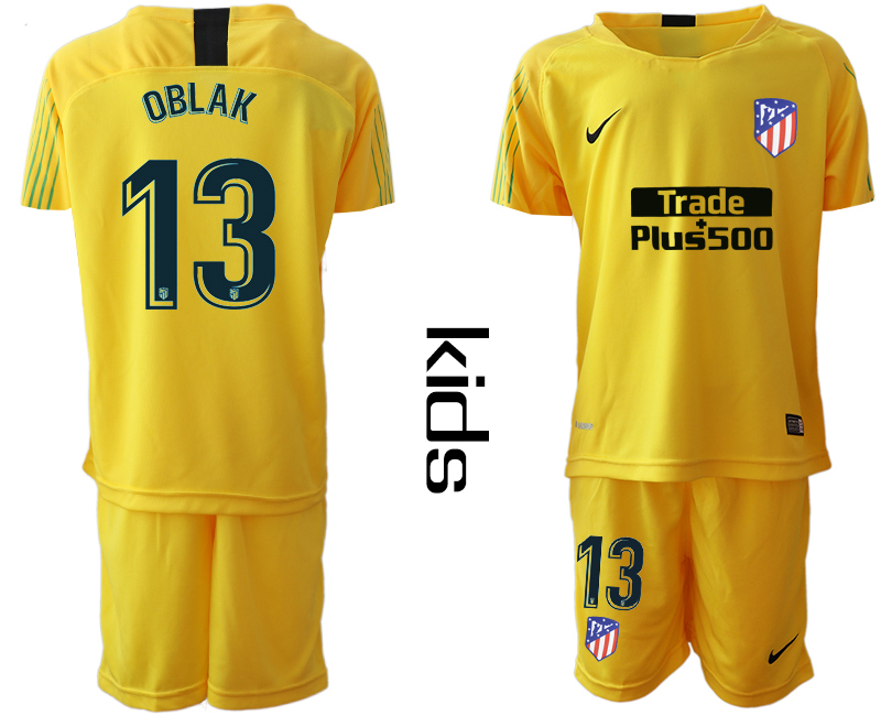 2018-19 Atletico Madrid 13 OBLAK Yellow Youth Goalkeeper Soccer Jersey