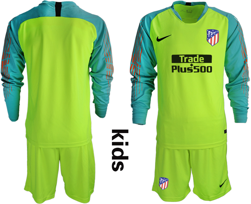 2018-19 Atletico Madrid Fluorescent Green Youth Long Sleeve Soccer Jersey