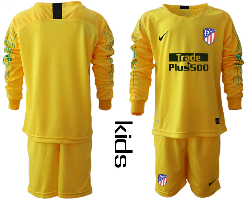 2018-19 Atletico Madrid Yellow Youth Long Sleeve Soccer Jersey