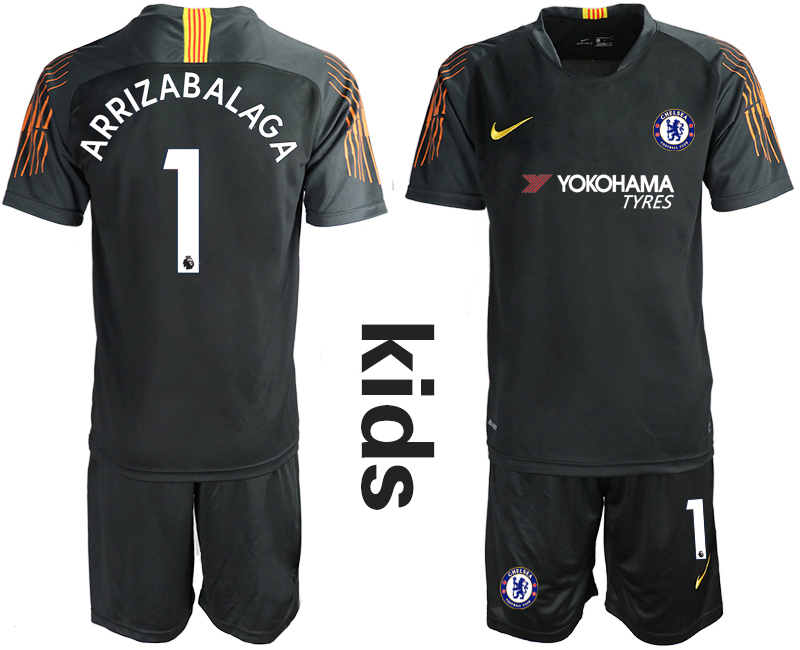 2018-19 Chelsea 1 ARRIZABALAGA Black Youth Goalkeeper Soccer Jersey - Click Image to Close