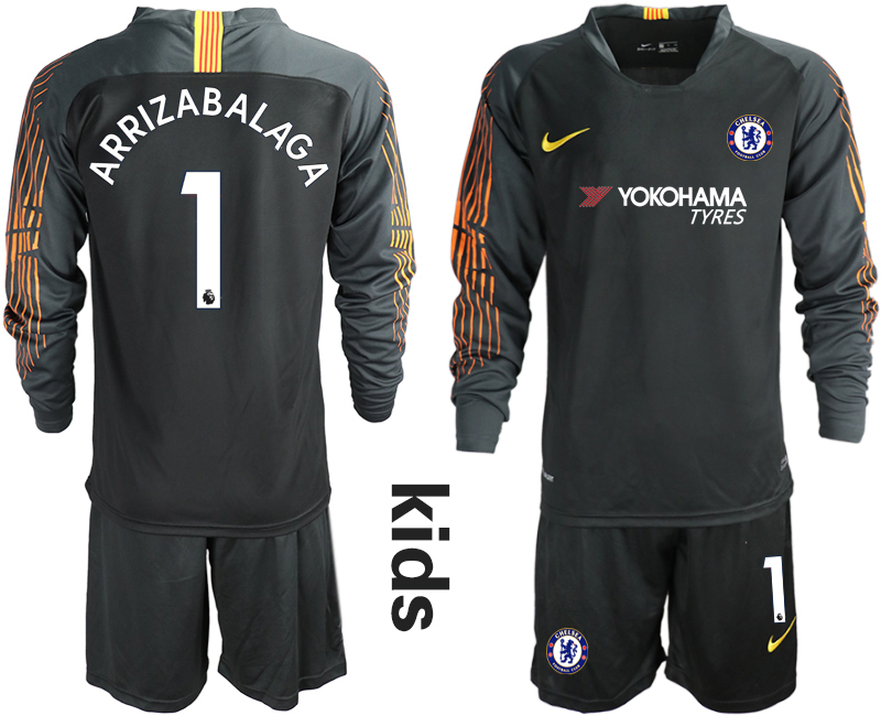 2018-19 Chelsea 1 ARRIZABALAGA Black Youth Long Sleeve Soccer Jersey - Click Image to Close
