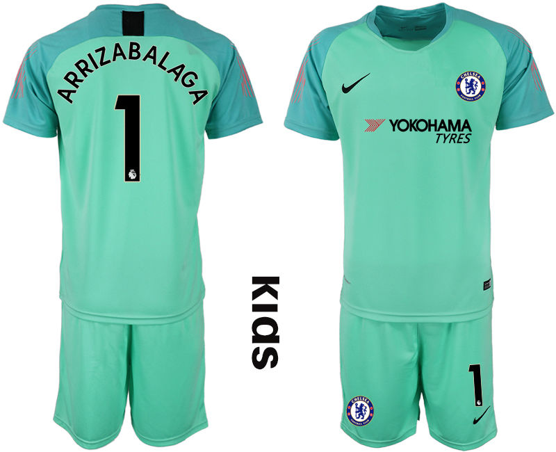 2018-19 Chelsea 1 ARRIZABALAGA Green Youth Goalkeeper Soccer Jersey - Click Image to Close
