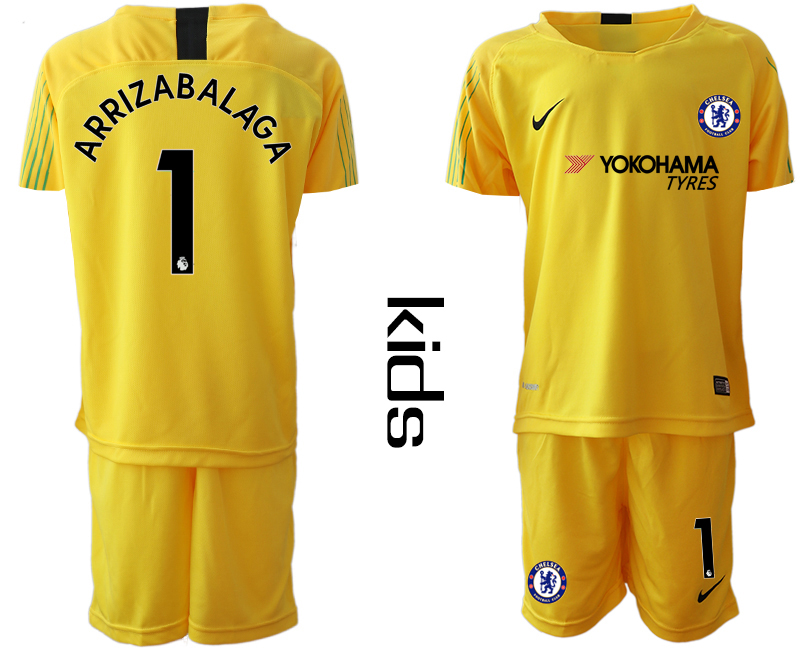 2018-19 Chelsea 1 ARRIZABALAGA Yellow Youth Goalkeeper Soccer Jersey