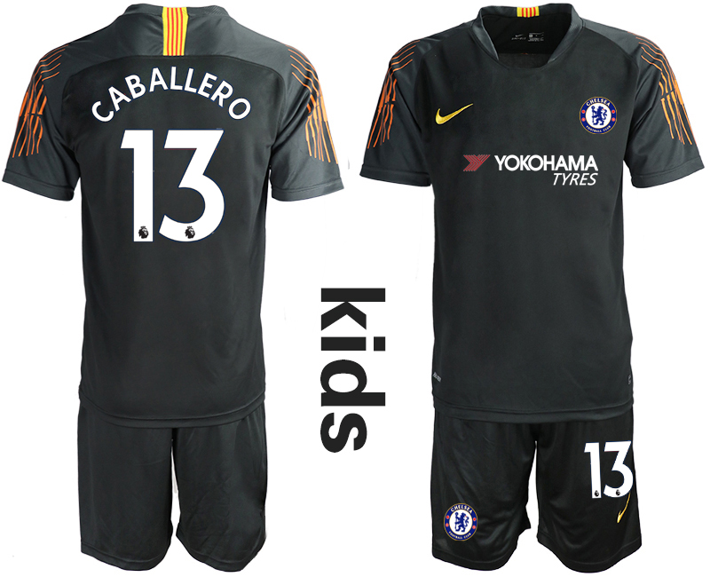 2018-19 Chelsea 13 CABALLERO Black Youth Goalkeeper Soccer Jersey - Click Image to Close