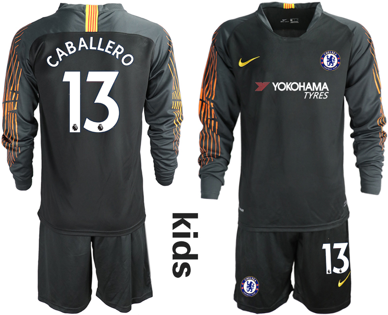 2018-19 Chelsea 13 CABALLERO Black Youth Long Sleeve Soccer Jersey - Click Image to Close