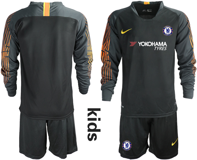 2018-19 Chelsea Black Youth Long Sleeve Soccer Jersey - Click Image to Close