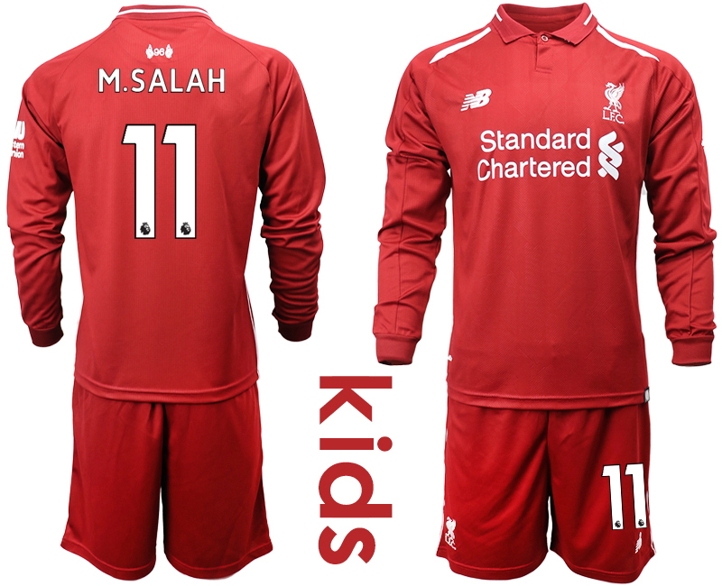 2018-19 Liverpool 11 M.SALAH Home Youth Long Sleeve Soccer Jersey