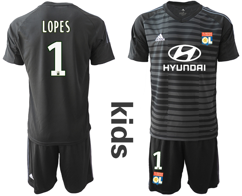 2018-19 Lyon 1 LOPES Black Youth Goalkeeper Soccer Jersey