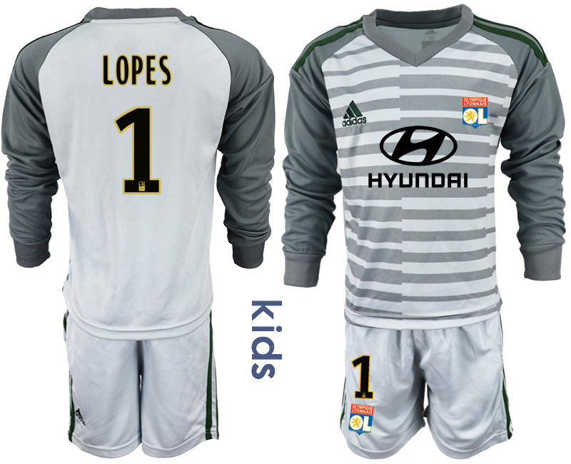 2018-19 Lyon 1 LOPES Gray Youth Long Sleeve Goalkeeper Soccer Jersey