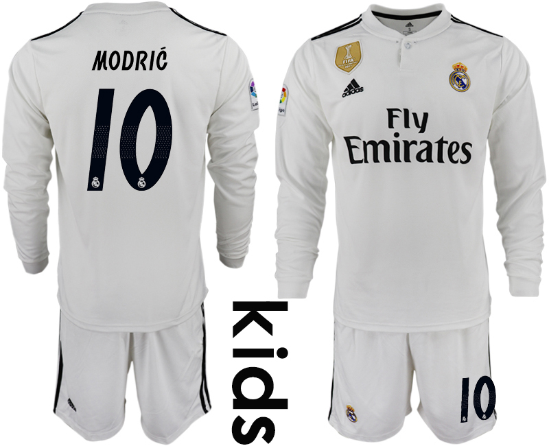 2018-19 Real Madrid 10 MODRIC Home Youth Long Sleeve Soccer Jersey