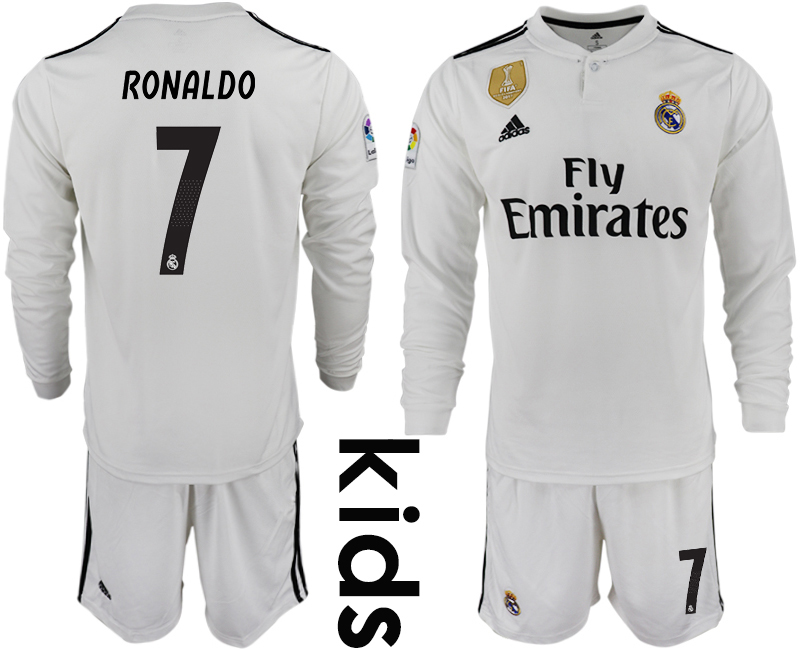 2018-19 Real Madrid 7 RONALDO Home Youth Long Sleeve Soccer Jersey