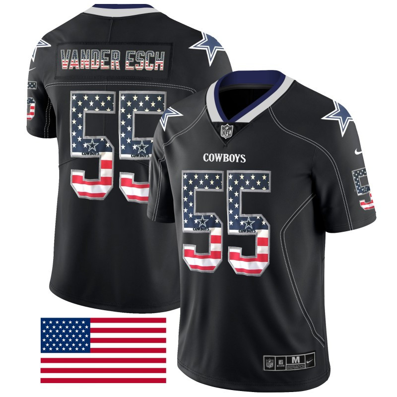 Nike Cowboys 55 Leighton Vander Esch Black USA Flag Fashion Limited Jersey