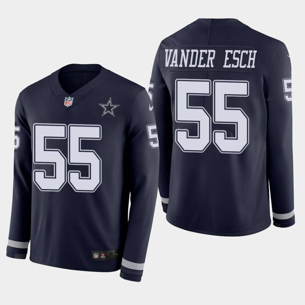 Nike Cowboys 55 Leighton Vander Esch Navy Therma Long Sleeve Jersey