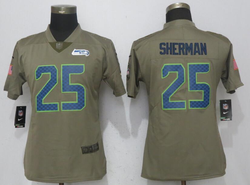 Nike Seahawks 25 Richard Sherman Olive Women Salute To Service Limited Jersey