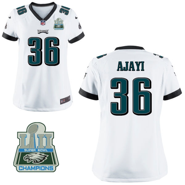 Nike Eagles 36 Jay Ajayi White Women 2018 Super Bowl Champions Game Jersey