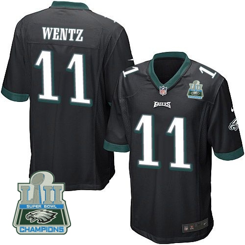 Nike Eagles 11 Carson Wentz Black Youth 2018 Super Bowl Champions Game Jersey