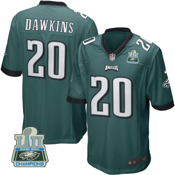 Nike Eagles 20 Brian Dawkins Green Youth 2018 Super Bowl Champions Game Jersey