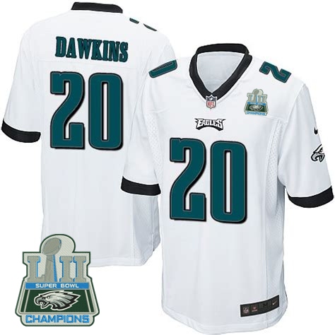 Nike Eagles 20 Brian Dawkins White Youth 2018 Super Bowl Champions Game Jersey