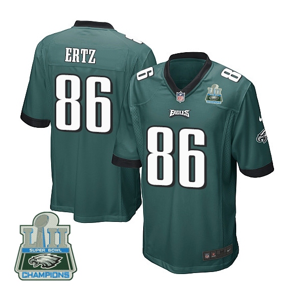 Nike Eagles 86 Zach Ertz Green Youth 2018 Super Bowl Champions Game Jersey
