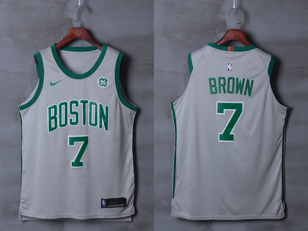 Celtics 7 Jaylen Brown Gray City Edition Nike Authentic Jersey - Click Image to Close