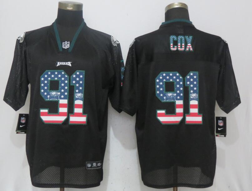 Nike Eagles 91 Fletcher Cox Black USA Flag Fashion Elite Jersey