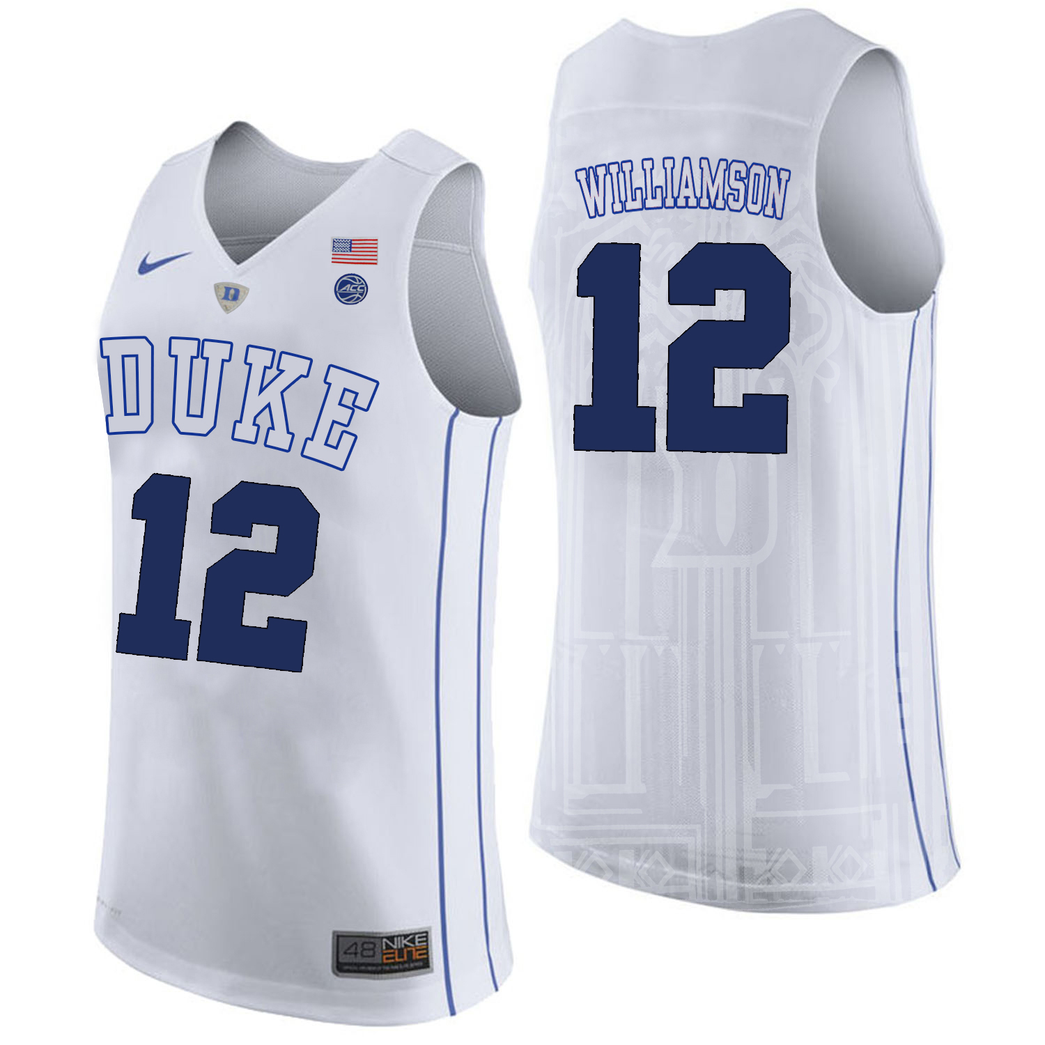Duke Blue Devils 12 Zion Williamson White College Basketball Elite Jersey