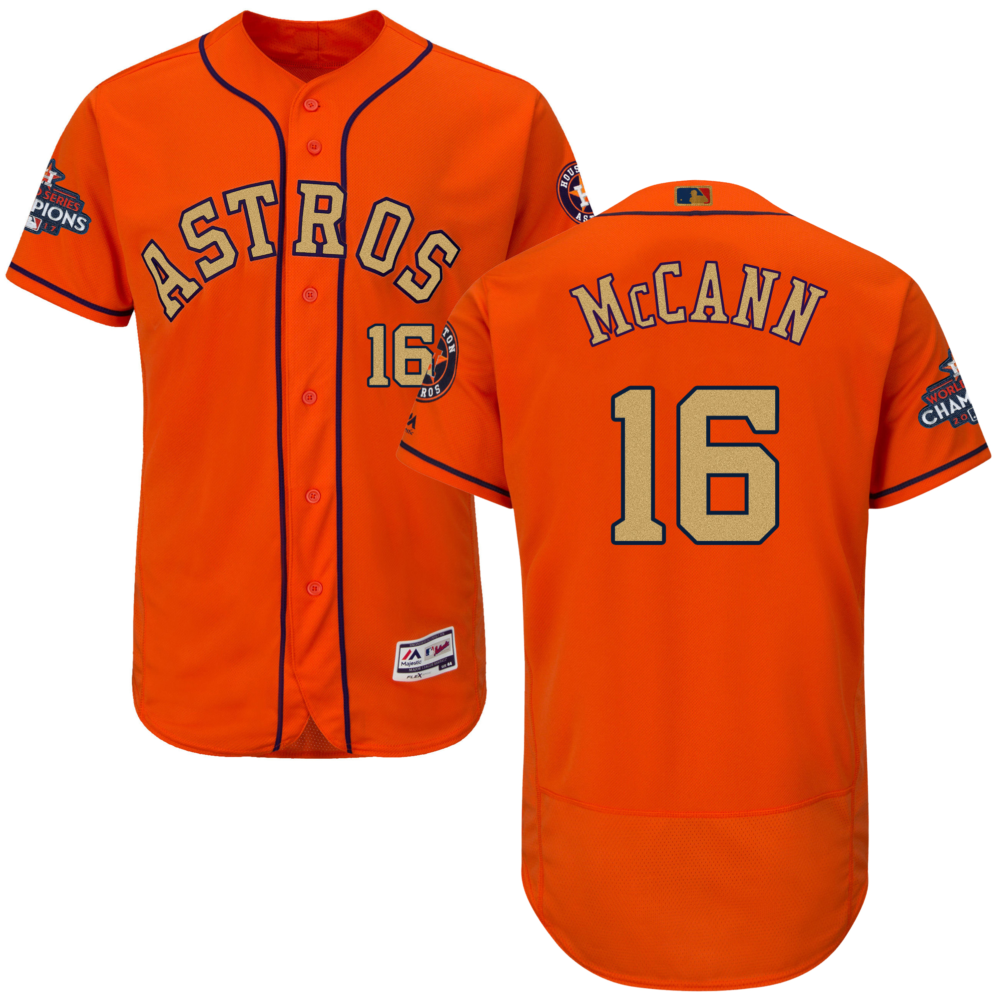 Astros 16 Brian McCann Orange 2018 Gold Program Flexbase Jersey - Click Image to Close