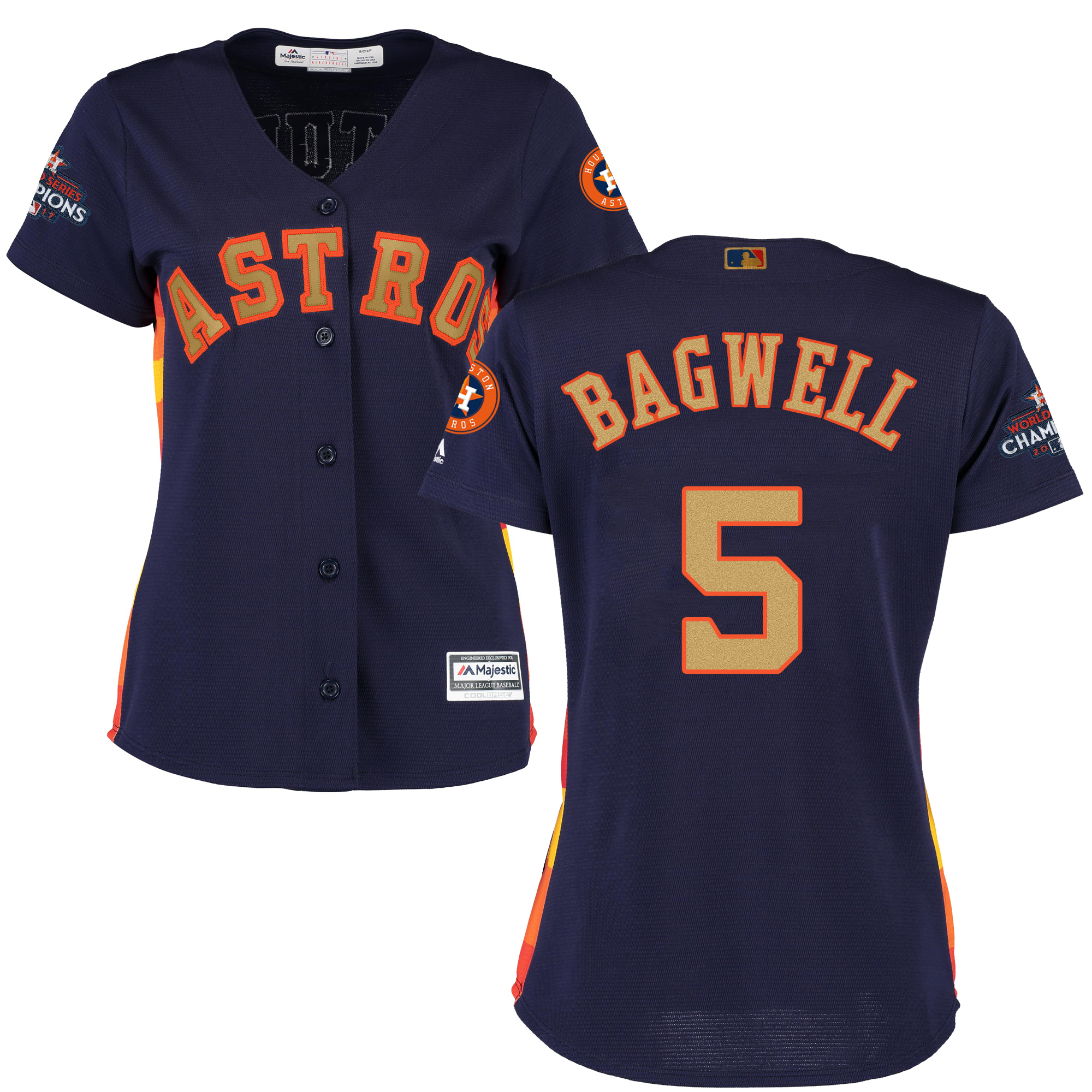 Astros 5 Jeff Bagwell Navy Women 2018 Gold Program Cool Base Jersey - Click Image to Close