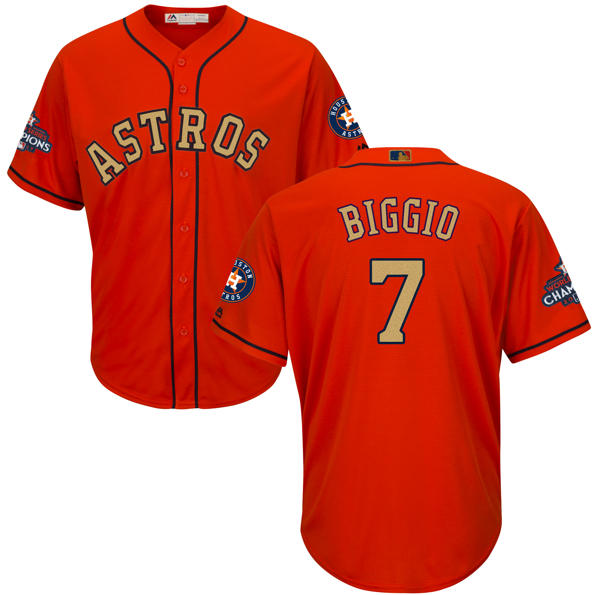 Astros 7 Craig Biggio Orange Gold Program Cool Base Jersey