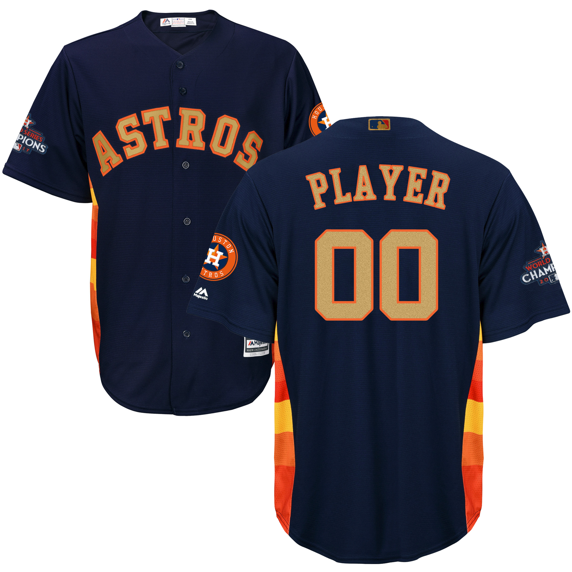 Houston Astros Navy 2018 Gold Program Men's Customized Cool Base Jersey - Click Image to Close