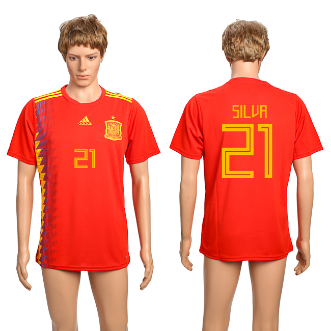 Spain 21 SILVA Home 2018 FIFA World Cup Thailand Soccer Jersey - Click Image to Close