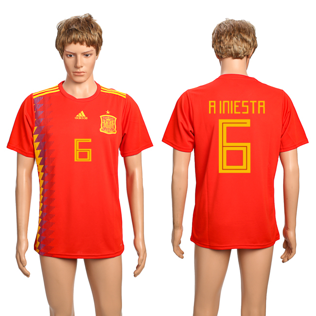 Spain 6 A.INIESTA Home 2018 FIFA World Cup Thailand Soccer Jersey