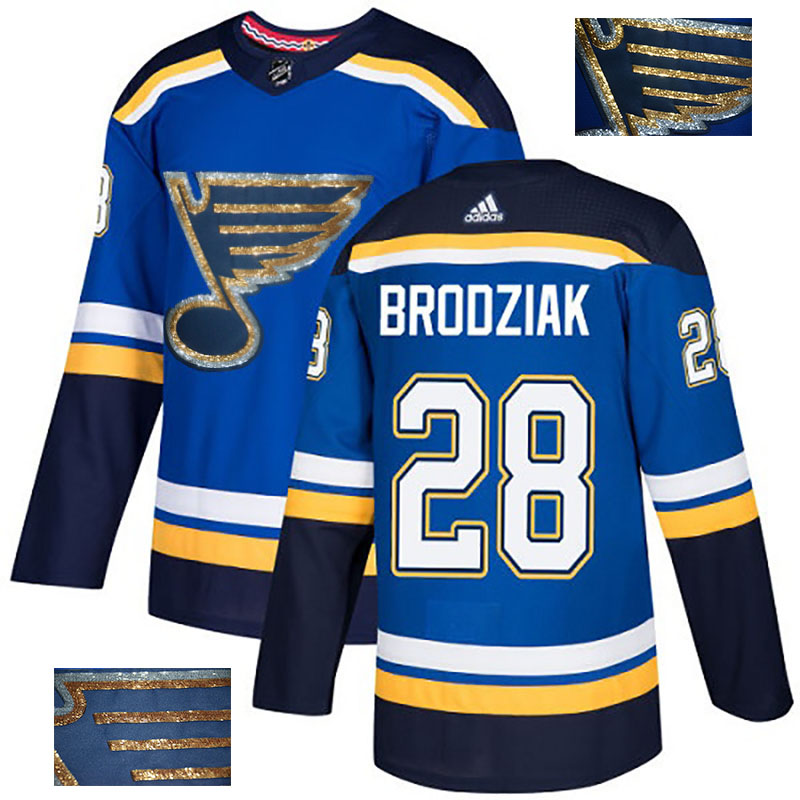 Blues 28 Kyle Brodziak Blue Glittery Edition Adidas Jersey