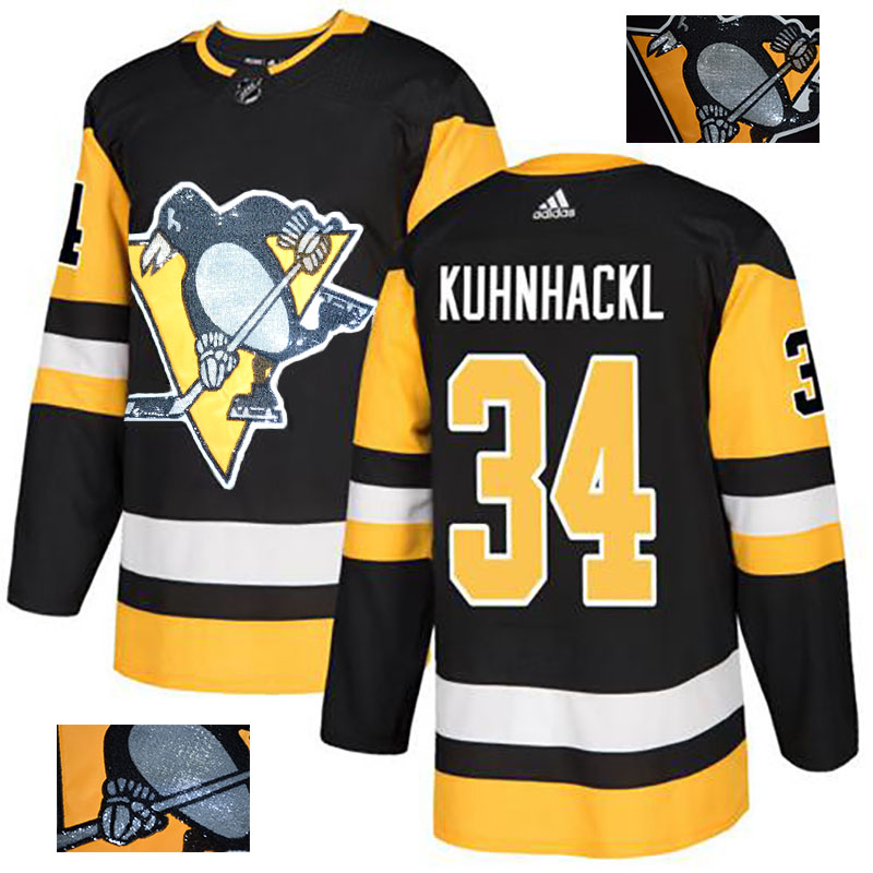 Penguins 34 Tom Kuhnhackl Black Glittery Edition Adidas Jersey - Click Image to Close