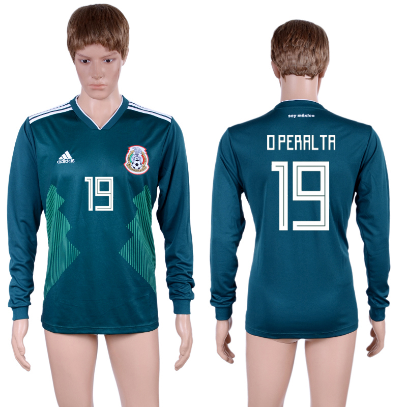 Mexico 19 O PERALTA Home 2018 FIFA World Cup Long Sleeve Thailand Soccer Jersey - Click Image to Close